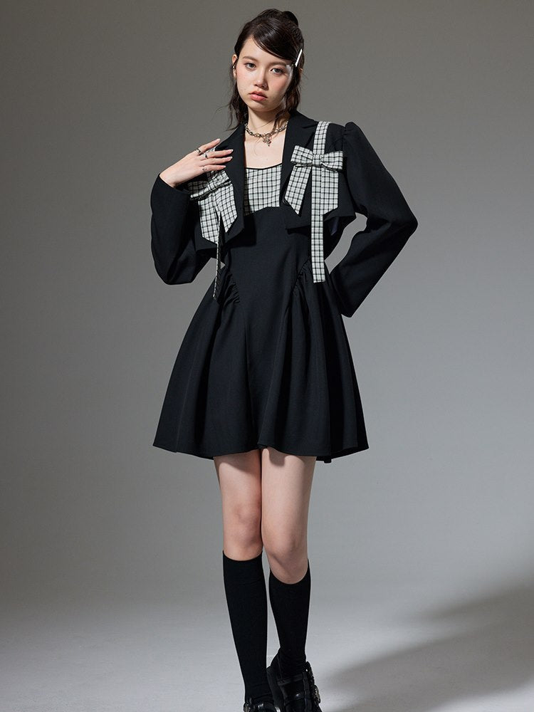 Ribbon Plaid Fkare short Jacket&One-piece