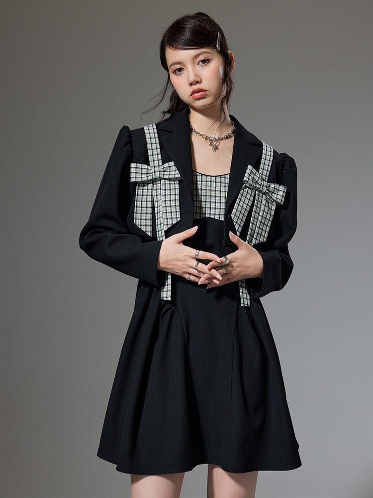 Ribbon Plaid Fkare short Jacket&One-piece