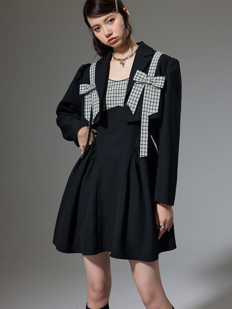 Ribbon Plaid Fkare short Jacket&One-piece
