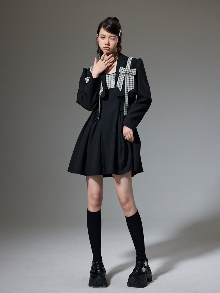 Ribbon Plaid Fkare short Jacket&One-piece