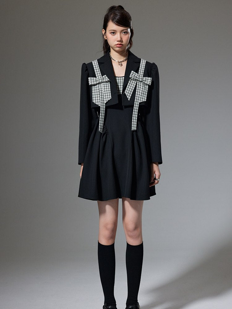 Ribbon Plaid Fkare short Jacket&One-piece