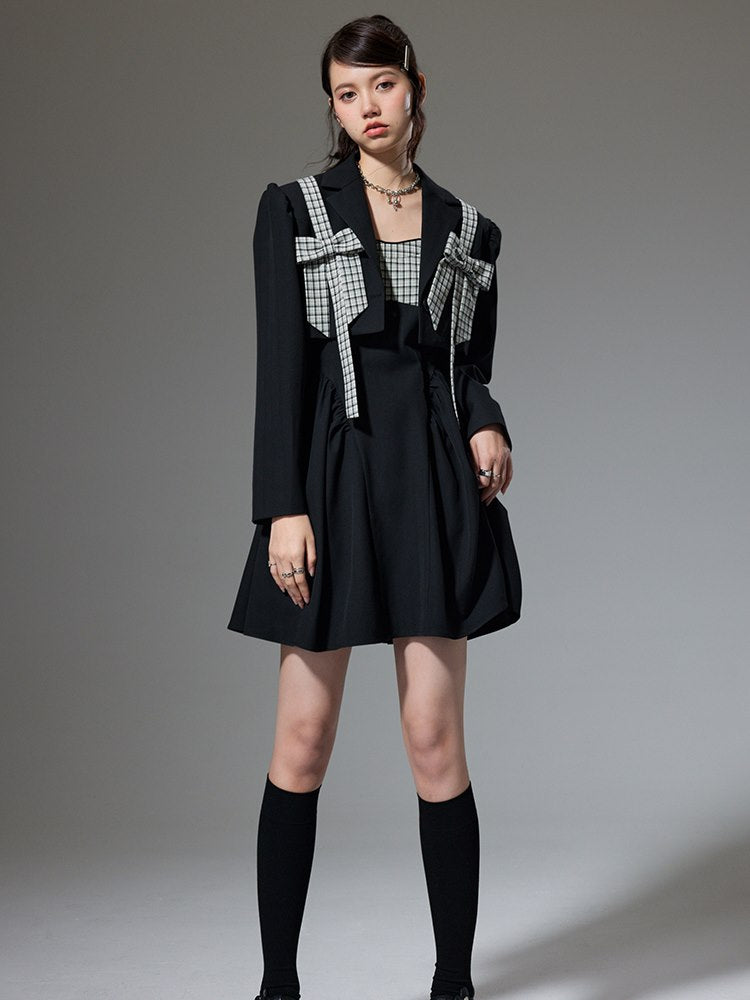 Ribbon Plaid Fkare short Jacket&One-piece