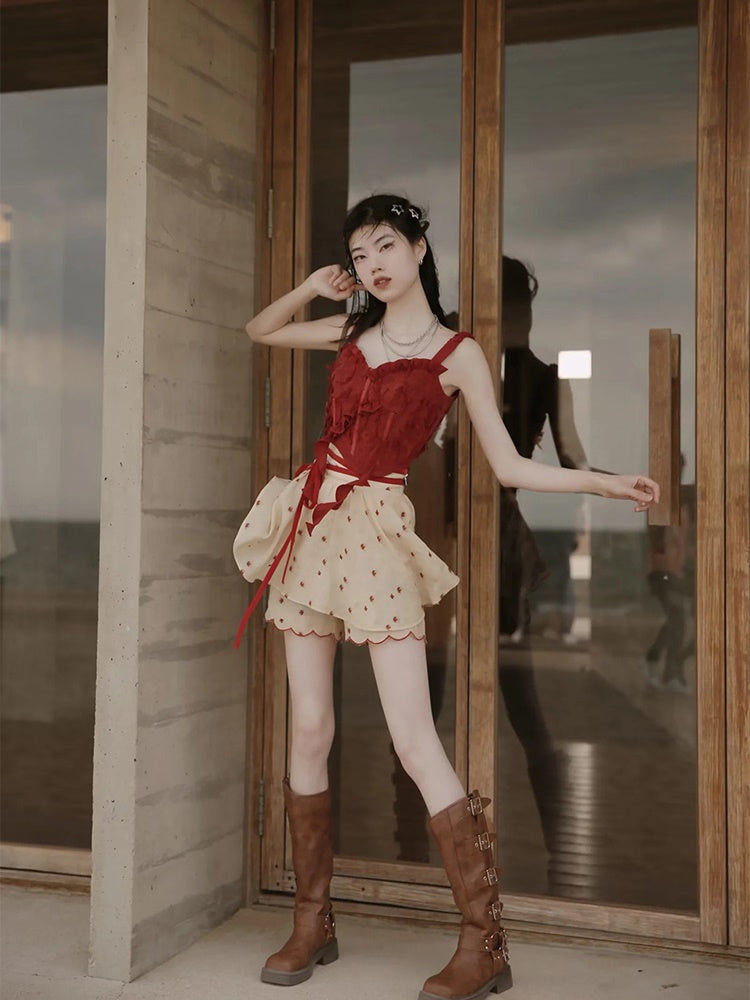 Dot Petal Cute Lace Bustier&Blouse&pants