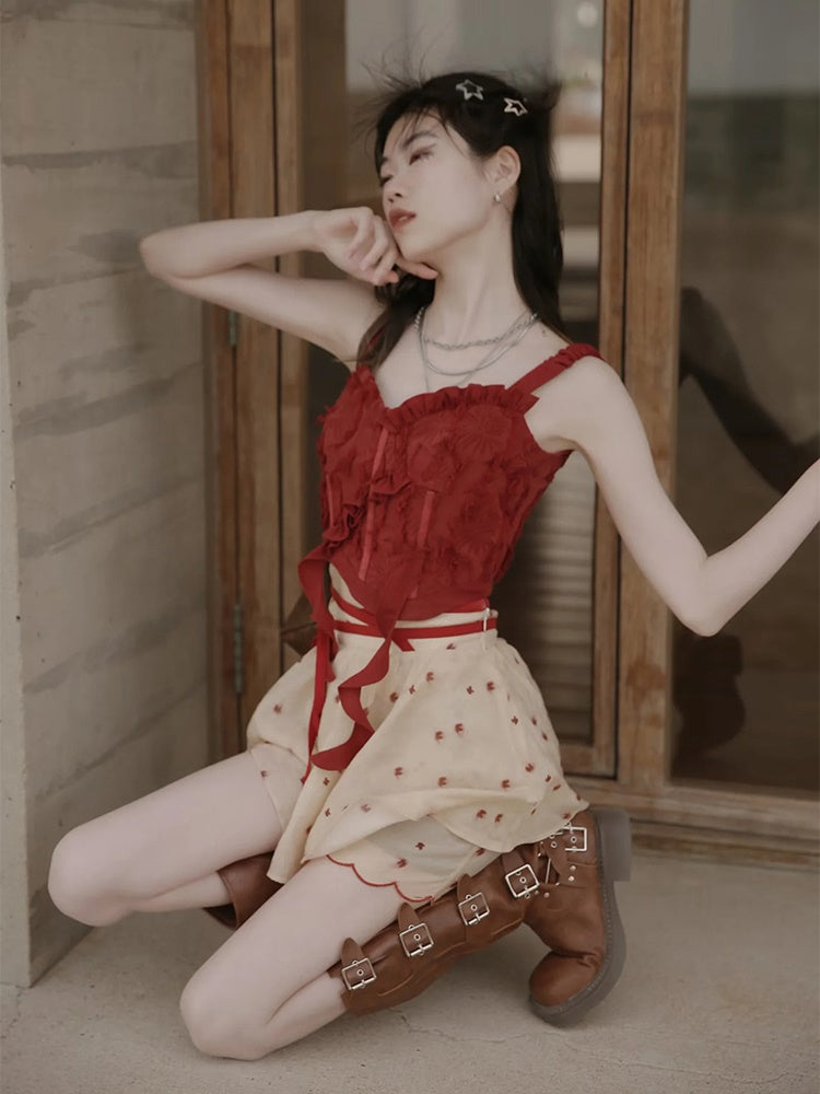 Dot Petal Cute Lace Bustier&Blouse&pants