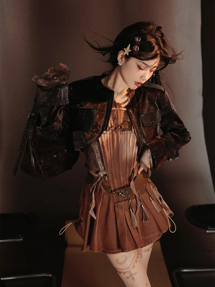 Retro Nichi Gradation Tassel One-Piece&Blouse&Belt