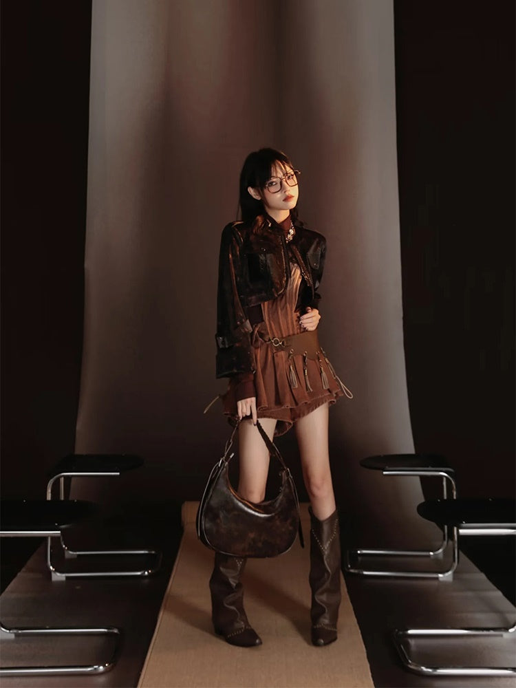 Retro Nichi Gradation Tassel One-Piece&Blouse&Belt