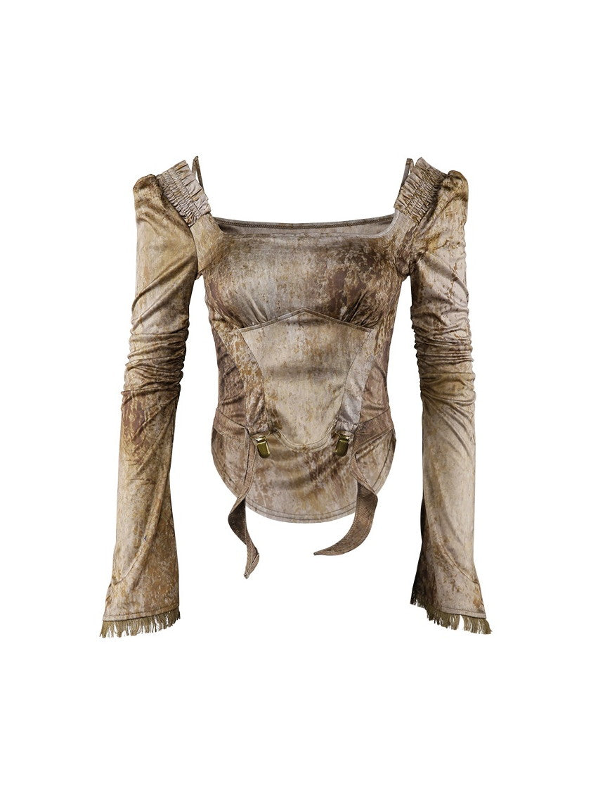 Retro Nichi Gradation Tassel One-Piece&Blouse&Belt