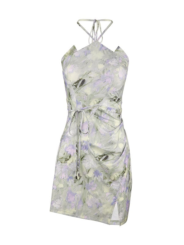 JZ NUMBLING Women's Bohemian Fairycore Pastel Dress - Flowy Lace-Up Design with Sheer Layers and Ruffled Hem