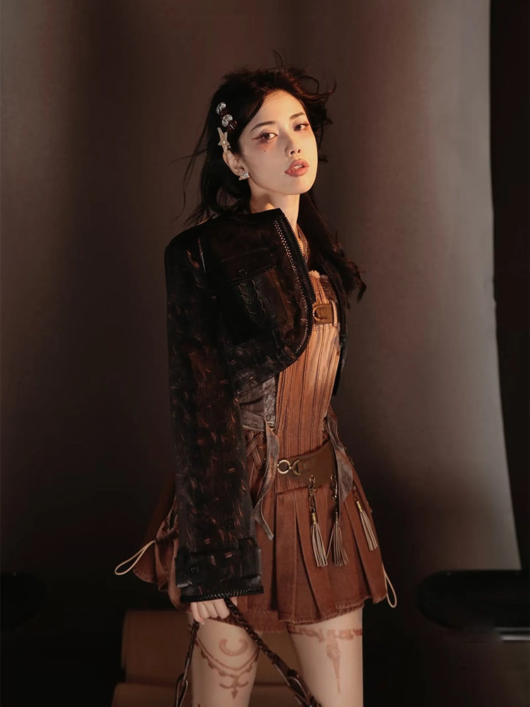 Retro Nichi Gradation Tassel One-Piece&Blouse&Belt