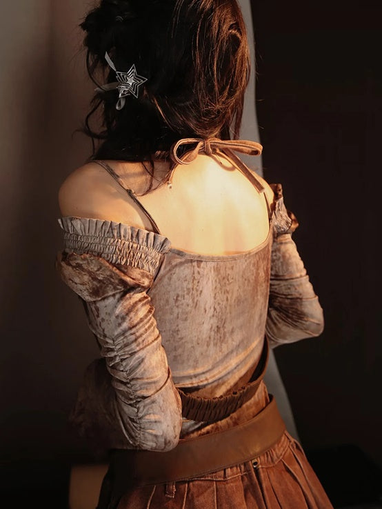Retro Nichi Gradation Tassel One-Piece&Blouse&Belt