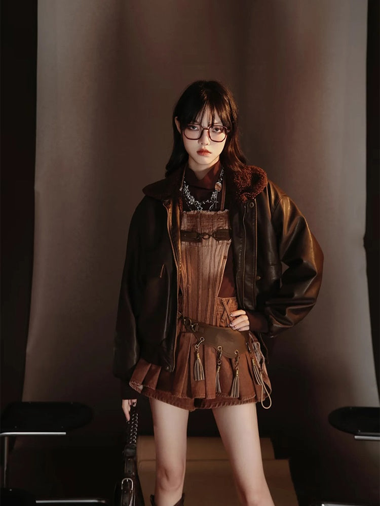 Retro Nichi Gradation Tassel One-Piece&Blouse&Belt