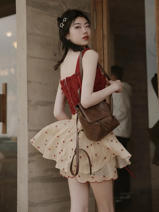 Dot Petal Cute Lace Bustier&Blouse&pants