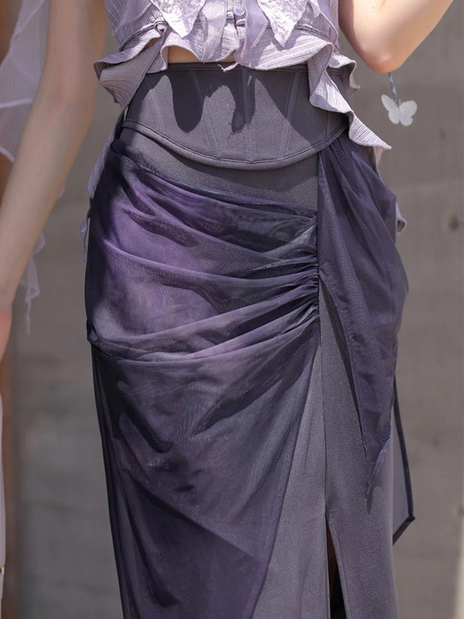 Asymmetry Elegant Pencil Tight Slit Long-Skirt