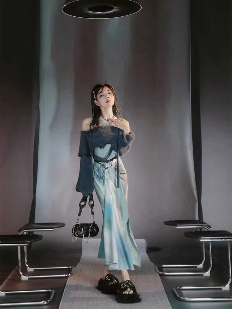 Tie-Dye Refreshing Chic Knit-One-Piece&Long-Skirt