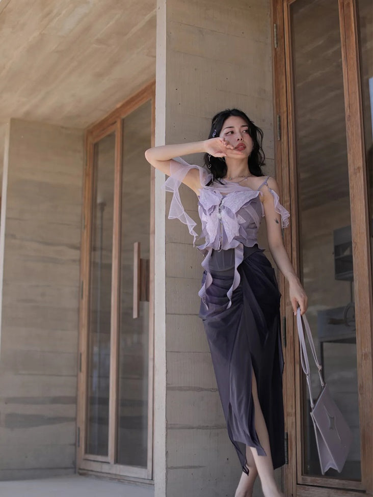 Asymmetry Elegant Pencil Tight Slit Long-Skirt