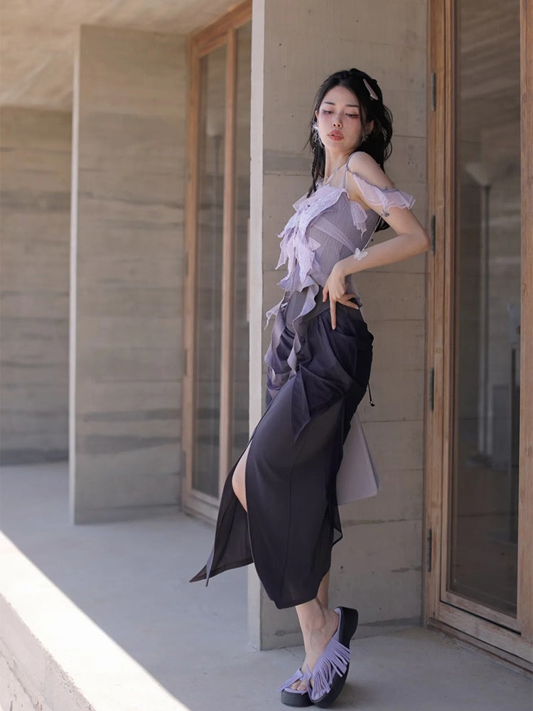 Asymmetry Elegant Pencil Tight Slit Long-Skirt