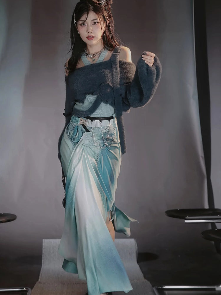 Tie-Dye Refreshing Chic Knit-One-Piece&Long-Skirt