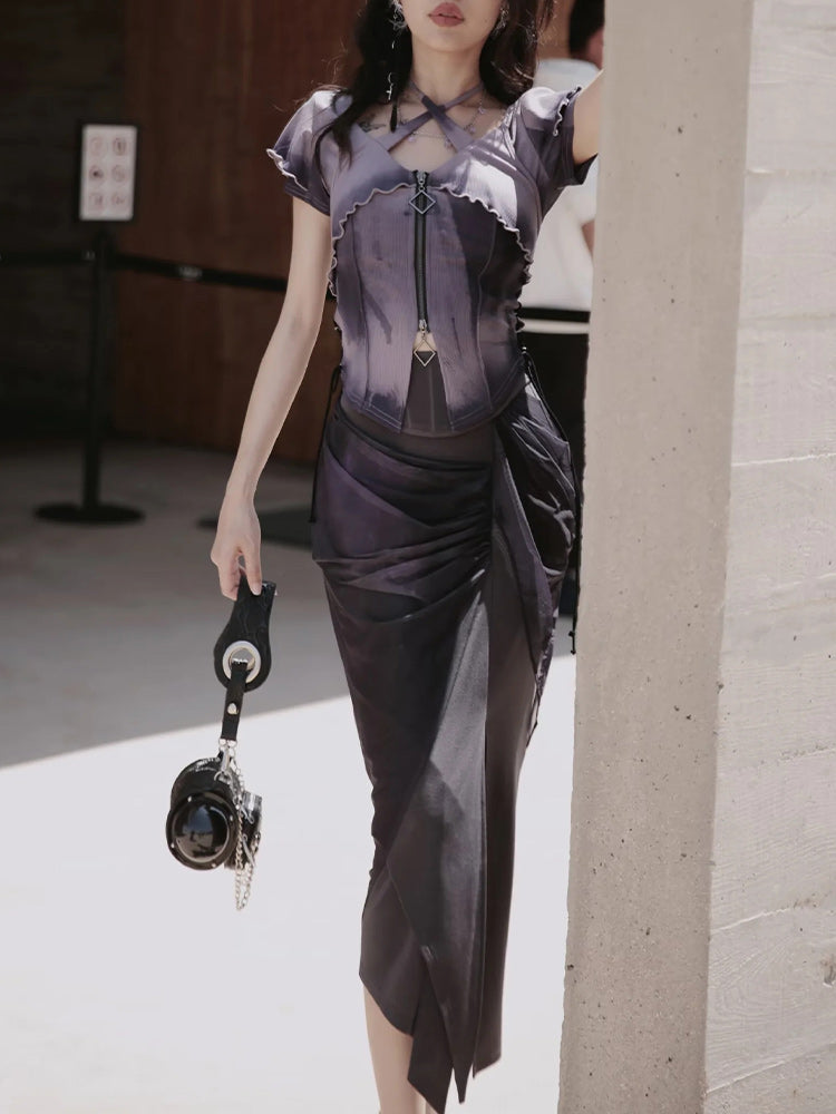 Asymmetry Elegant Pencil Tight Slit Long-Skirt