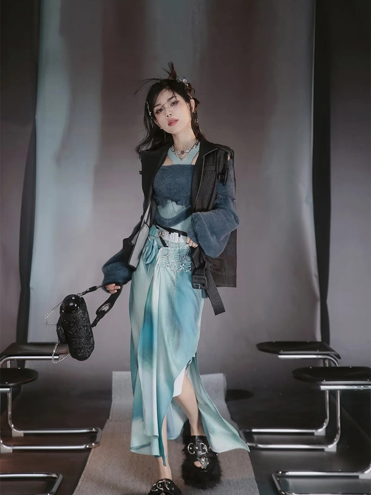 Tie-Dye Refreshing Chic Knit-One-Piece&Long-Skirt