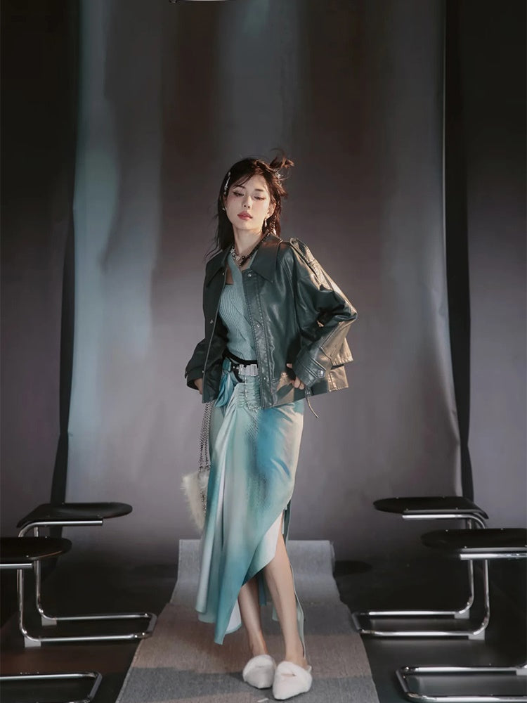Tie-Dye Refreshing Chic Knit-One-Piece&Long-Skirt