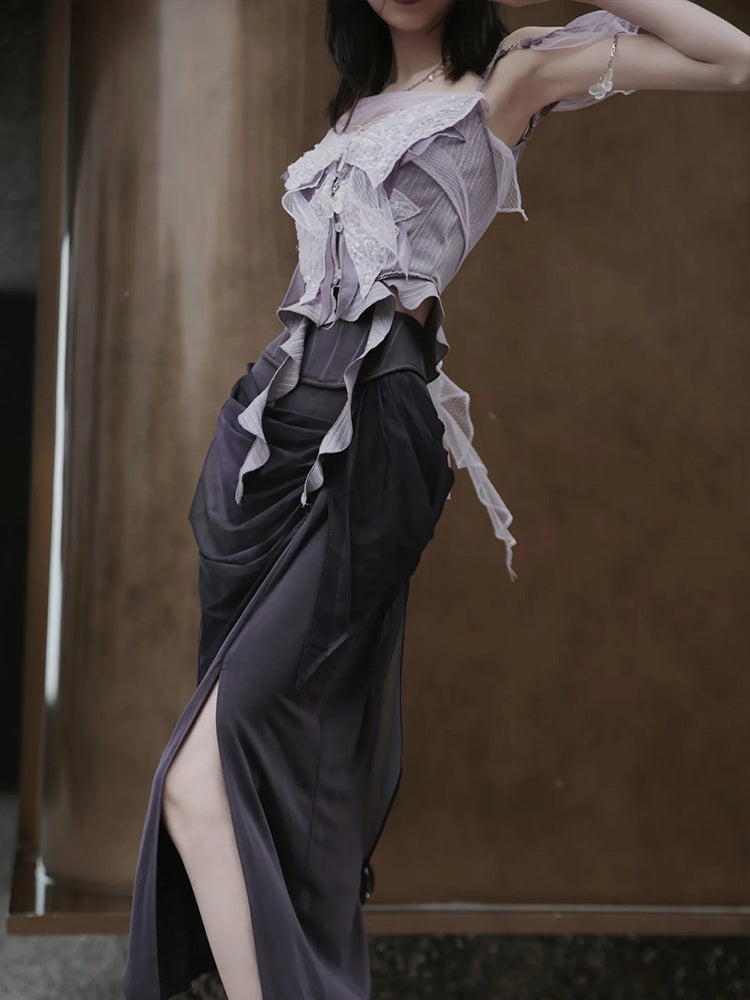 Asymmetry Elegant Pencil Tight Slit Long-Skirt