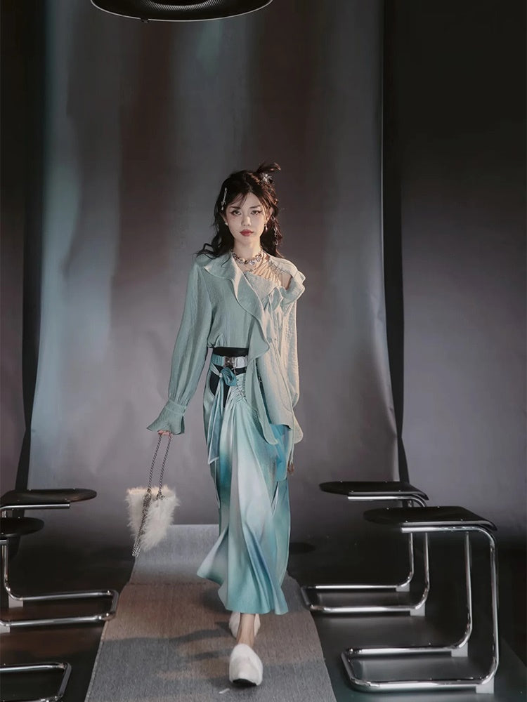 Tie-Dye Refreshing Chic Knit-One-Piece&Long-Skirt
