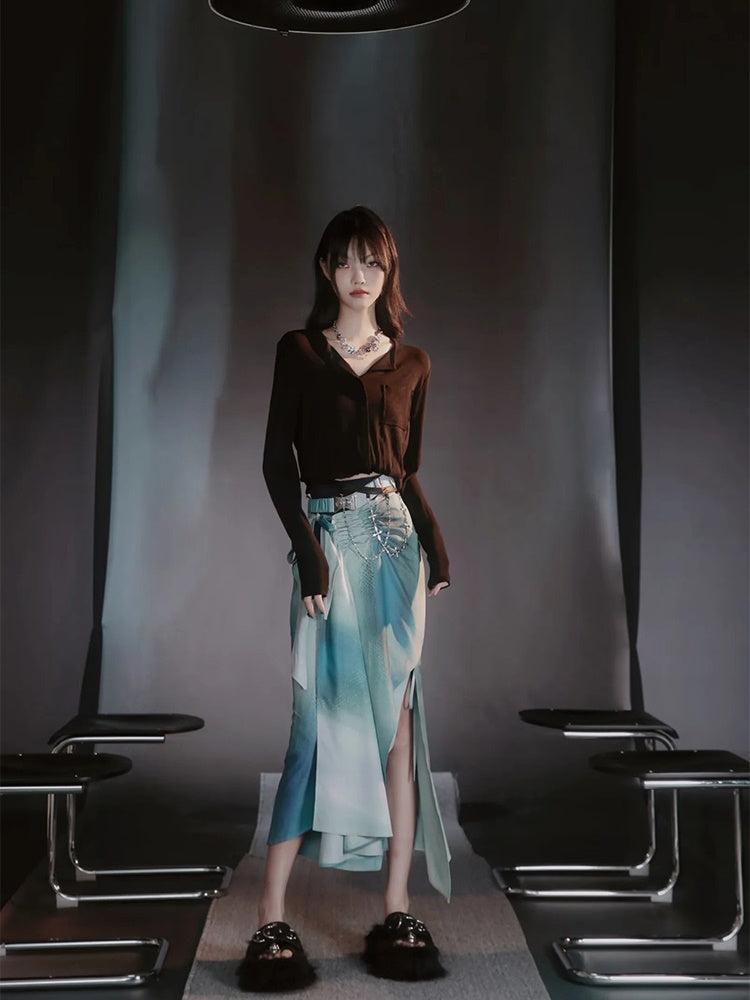 Tie-Dye Refreshing Chic Knit-One-Piece&Long-Skirt
