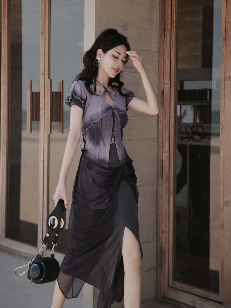 Asymmetry Elegant Pencil Tight Slit Long-Skirt