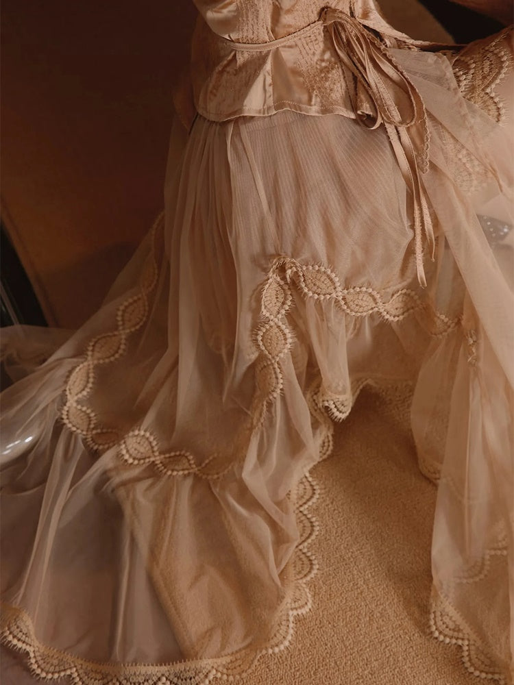 Retro Lace Glossy Chic Elegant One-Piece&Skirt