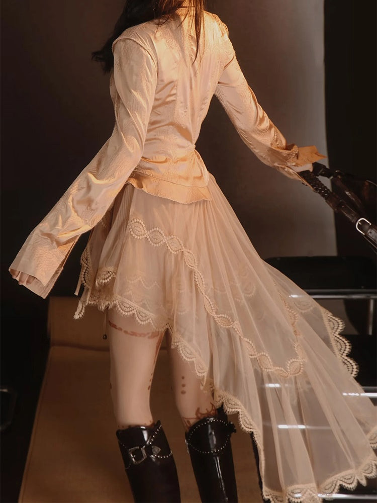 Retro Lace Glossy Chic Elegant One-Piece&Skirt