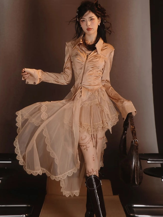Retro Lace Glossy Chic Elegant One-Piece&Skirt
