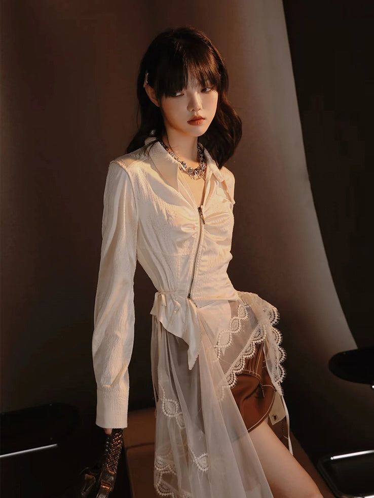 Retro Lace Glossy Chic Elegant One-Piece&Skirt