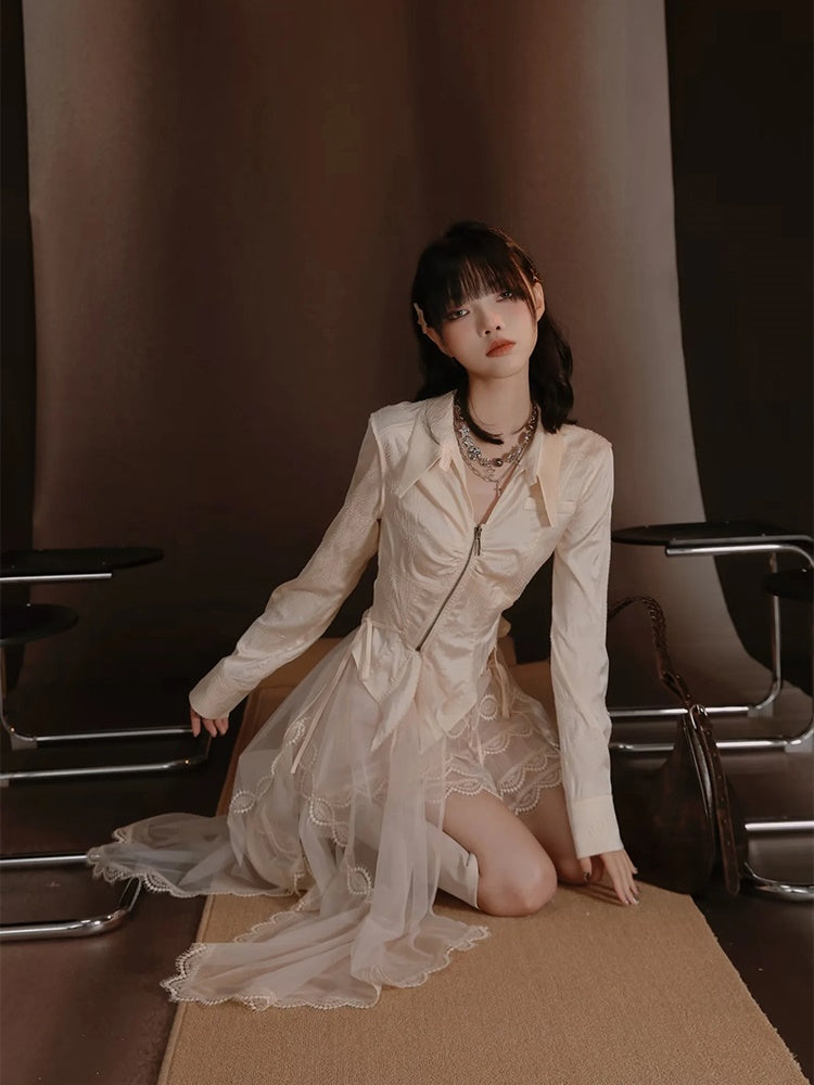 Retro Lace Glossy Chic Elegant One-Piece&Skirt