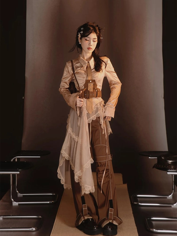 Retro Lace Glossy Chic Elegant One-Piece&Skirt