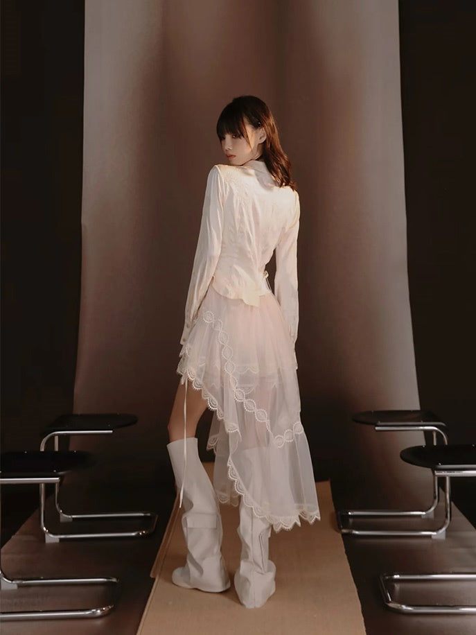 Retro Lace Glossy Chic Elegant One-Piece&Skirt