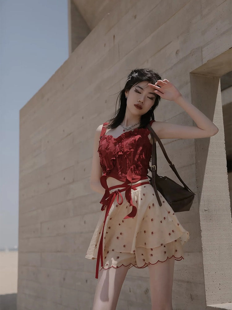 Dot Petal Cute Lace Bustier&Blouse&pants