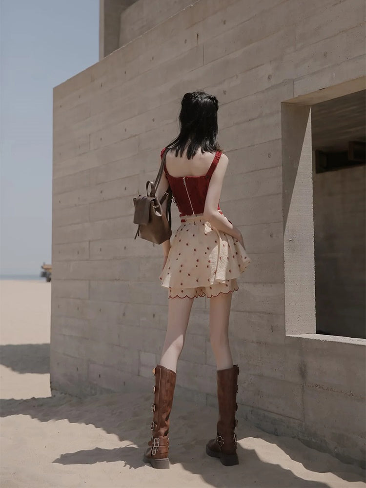 Dot Petal Cute Lace Bustier&Blouse&pants