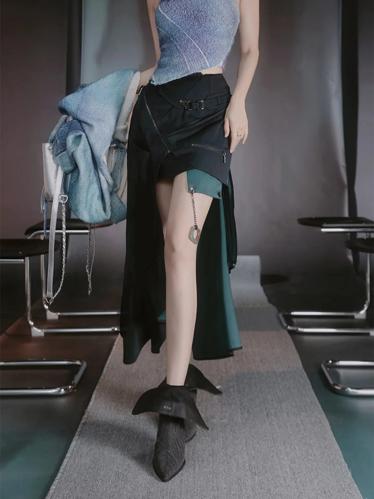Asymmetry Lace Sheer Mermaid Ruffle Blouse&2esy-Skirt