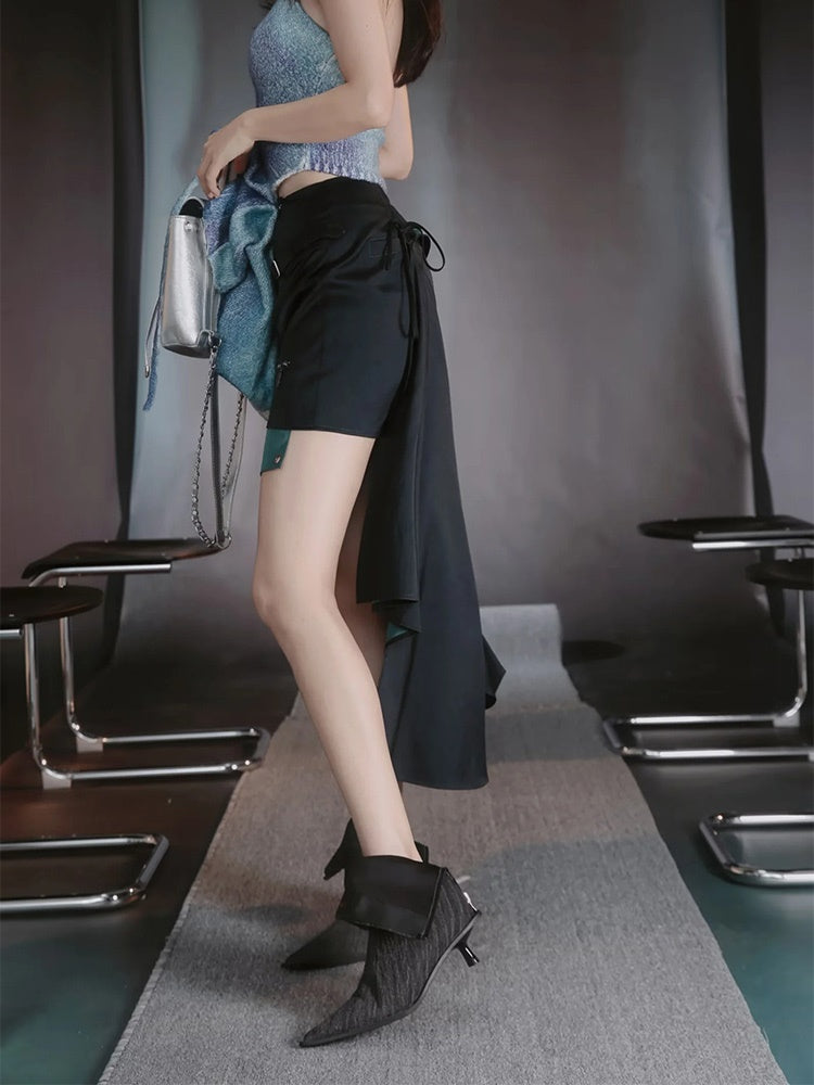 Asymmetry Lace Sheer Mermaid Ruffle Blouse&2esy-Skirt