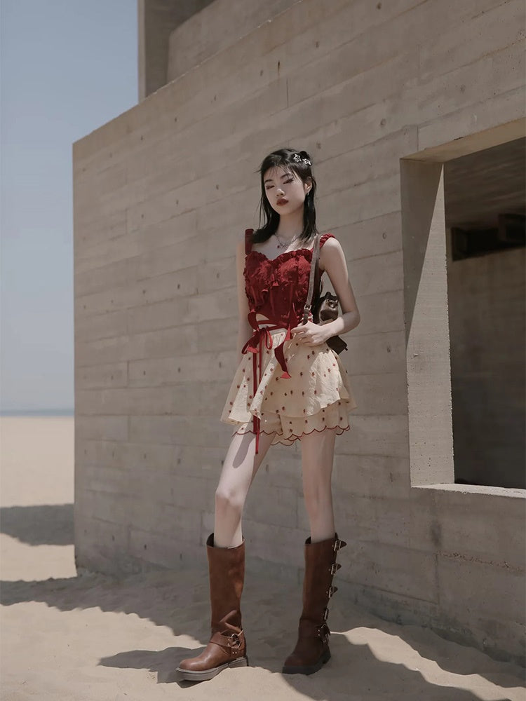 Dot Petal Cute Lace Bustier&Blouse&pants