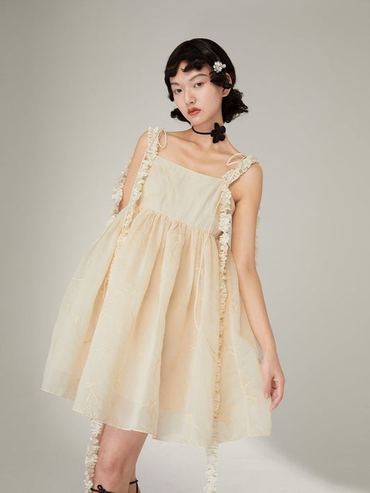 Lace Strap Jacquard Slip Dress