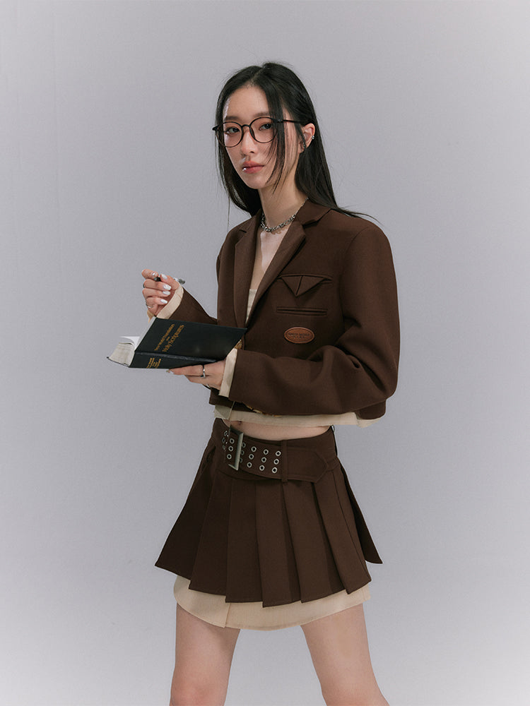 Box-pleats Short Layered Skirt