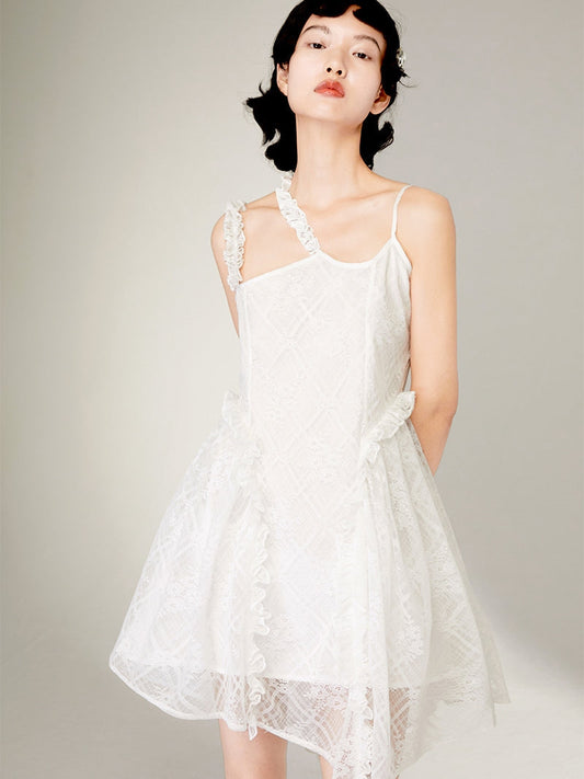 Lace Irregular Hem Sling Dress