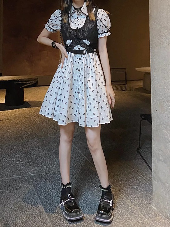 Monotone Blouse Vest One-piece