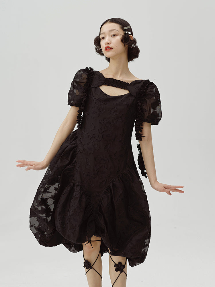 Irregular Flower Bud Black Dress