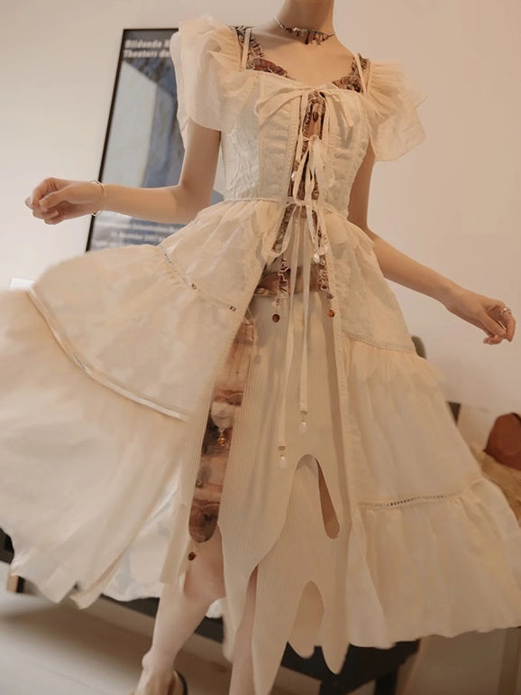 Sheer Tiered Layered Off-shoulder Long One-piece