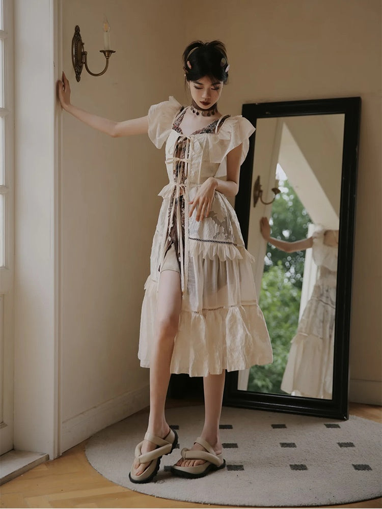 Sheer Tiered Layered Off-shoulder Long One-piece