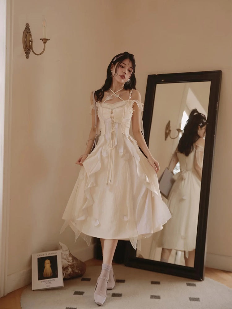 Fairy Fluffily Lace Lace-up One-piece&Cardigan