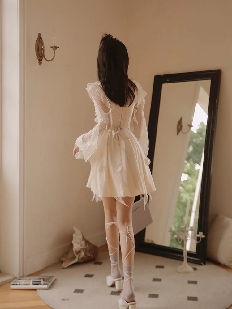 Fairy Fluffily Lace Lace-up One-piece&Cardigan