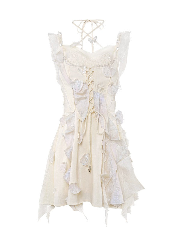 Fairy Fluffily Lace Lace-up One-piece&Cardigan